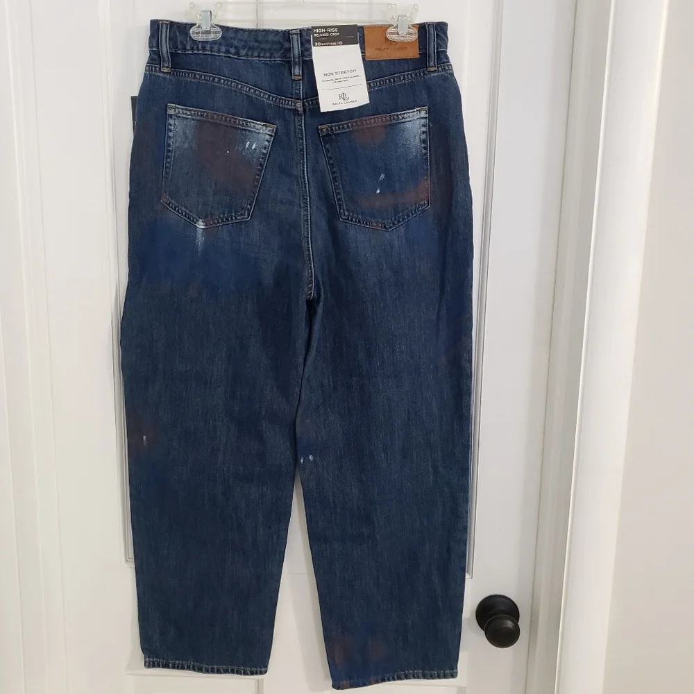 Lauren Ralph Lauren Womens Atlas Wash Jeans‎ SZ 10 Relaxed Crop Painted G…